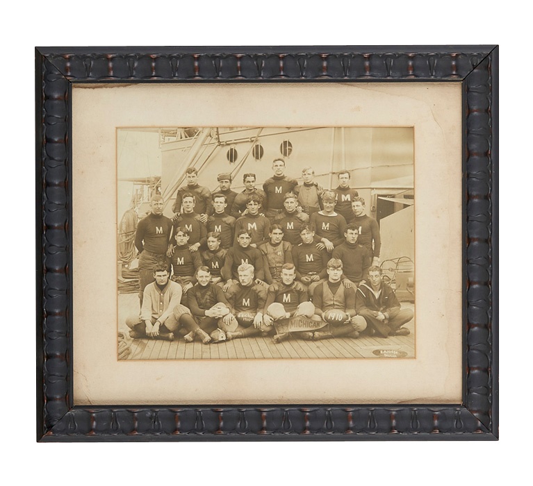 - 1910 Michigan Football Team Aboard Ship Photograph