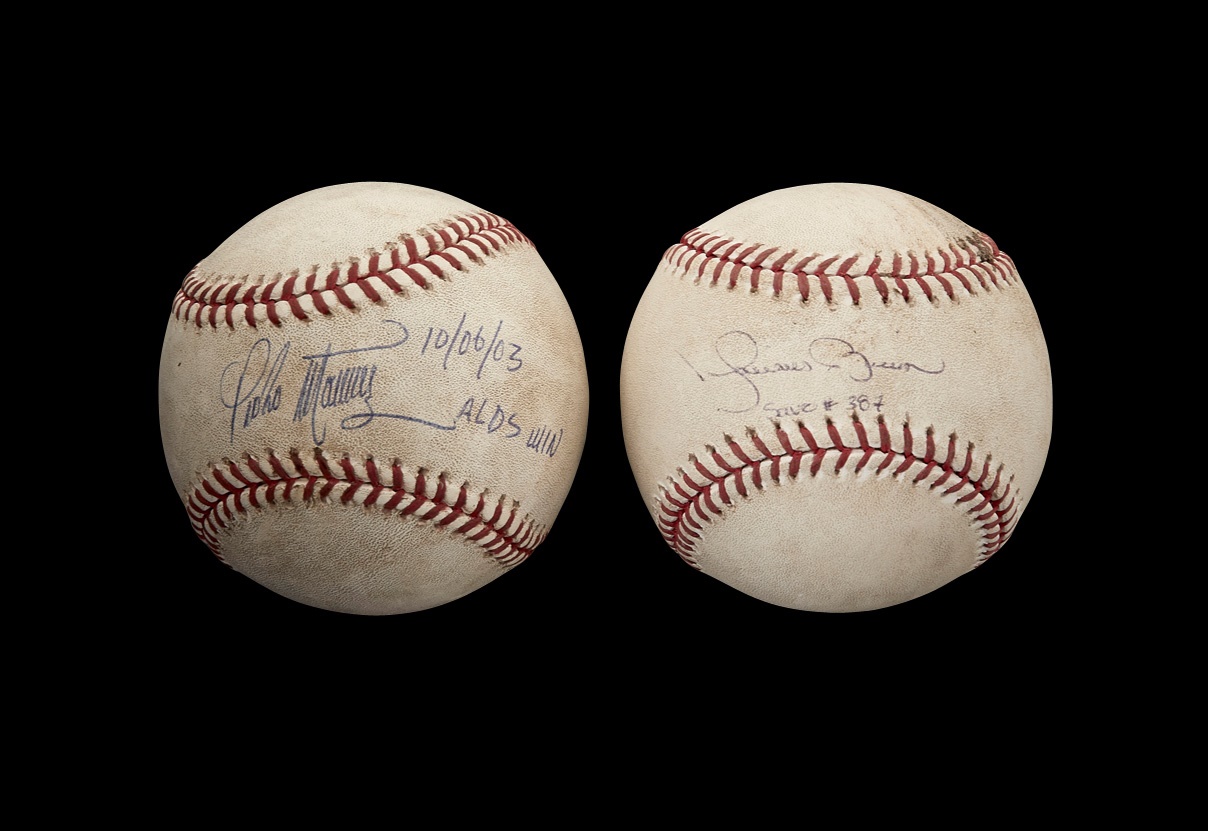 Baseball Autographs - Mariano Rivera and Pedro Martinez Signed, Game-Used Baseballs
