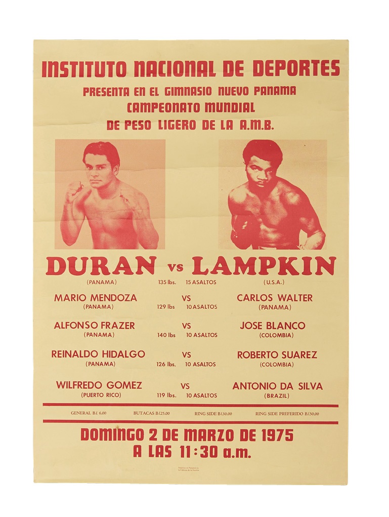 Muhammad Ali & Boxing - 1975 Roberto Duran vs.Ray Lampkin On-Site Fight Poster