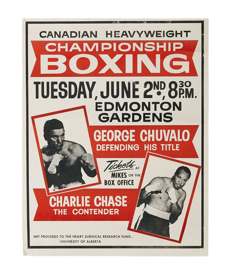 Muhammad Ali & Boxing - 1972 George Chuvalo vs. Charlie Chase On-Site Fight Poster