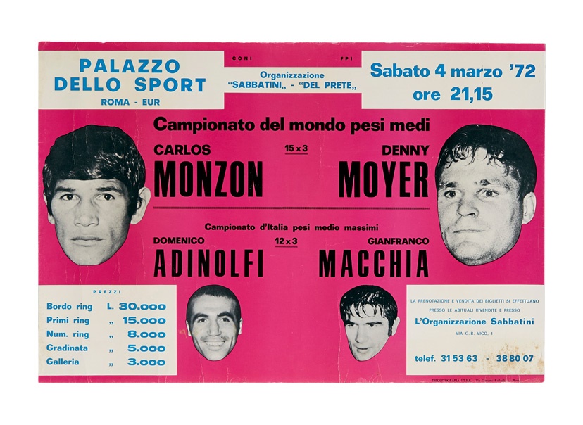 Muhammad Ali & Boxing - 1972 Carlos Monzon vs. Denny Moyer On-Site Fight Poster