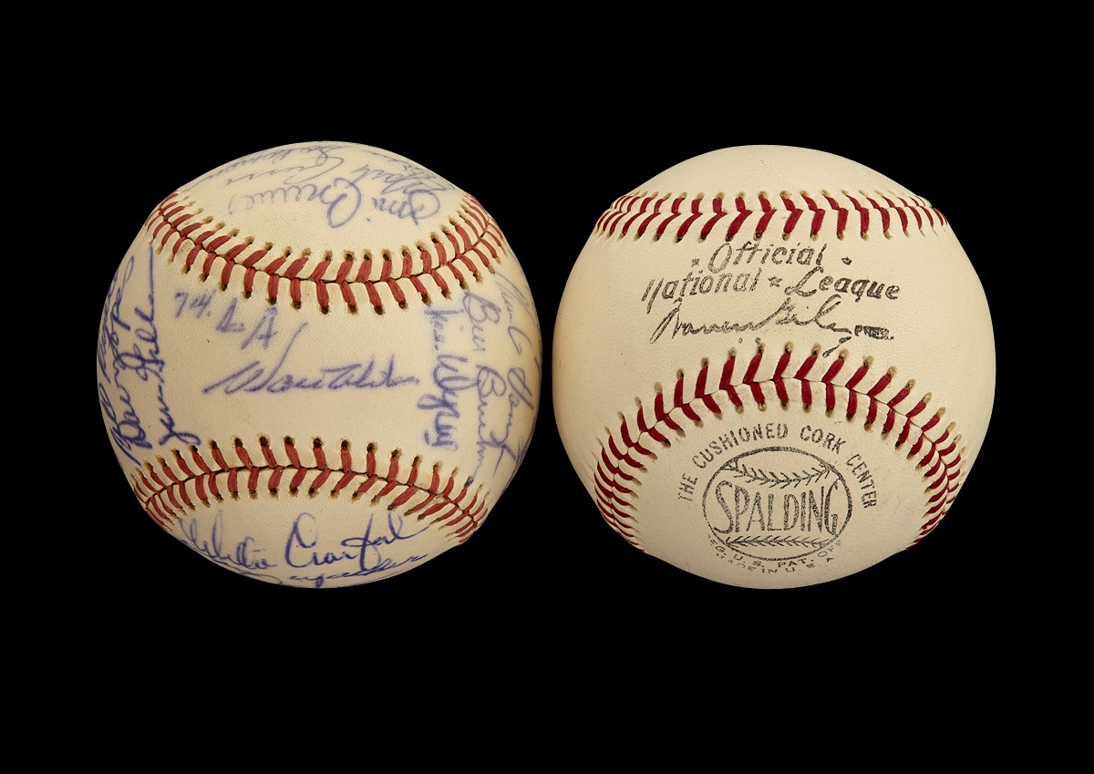 Baseball Autographs - Warren Giles Unsigned and 1974 LA Dodgers Team-Signed Baseballs (2)