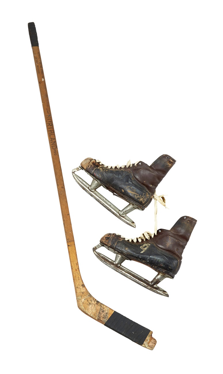 Gordie Howe Game-Used Rookie Skates and Stick