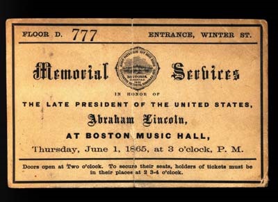 - 1865 Abraham Lincoln Memorial Service Ticket