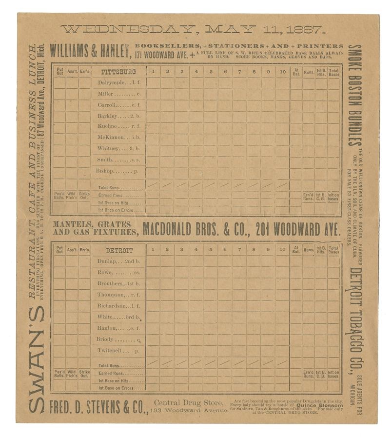 - 1887 First-Year Detroit Wolverines vs. Pittsburgh Alleghanies Program