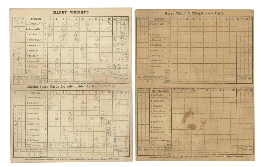 1879 Boston vs. Buffalo & 1881 Boston vs. Cleveland Scorecards (2)