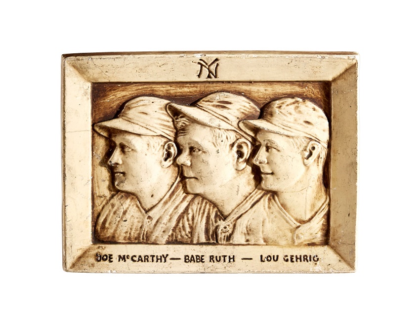 - 1930s Babe Ruth, Lou Gehrig & Joe McCarthy Chalkware Plaque