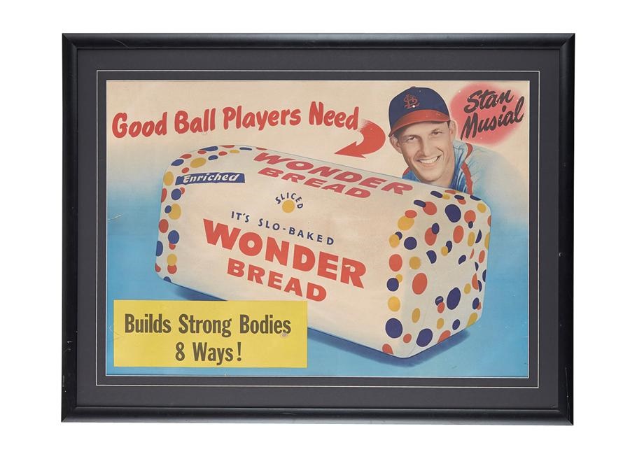 Stan Musial Wonder Bread Cardboard Advertising Sign