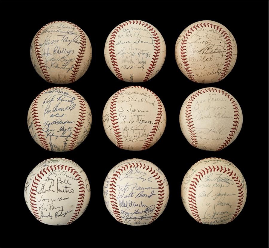 Baseball Autographs - 1950s Team-Signed Baseballs Including Cubs, Indians & Dodgers (9)