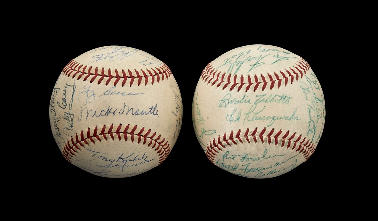 Baseball Autographs - 1957 New York Yankees & 1955 Cincinnati Reds Team-Signed Baseballs (2)