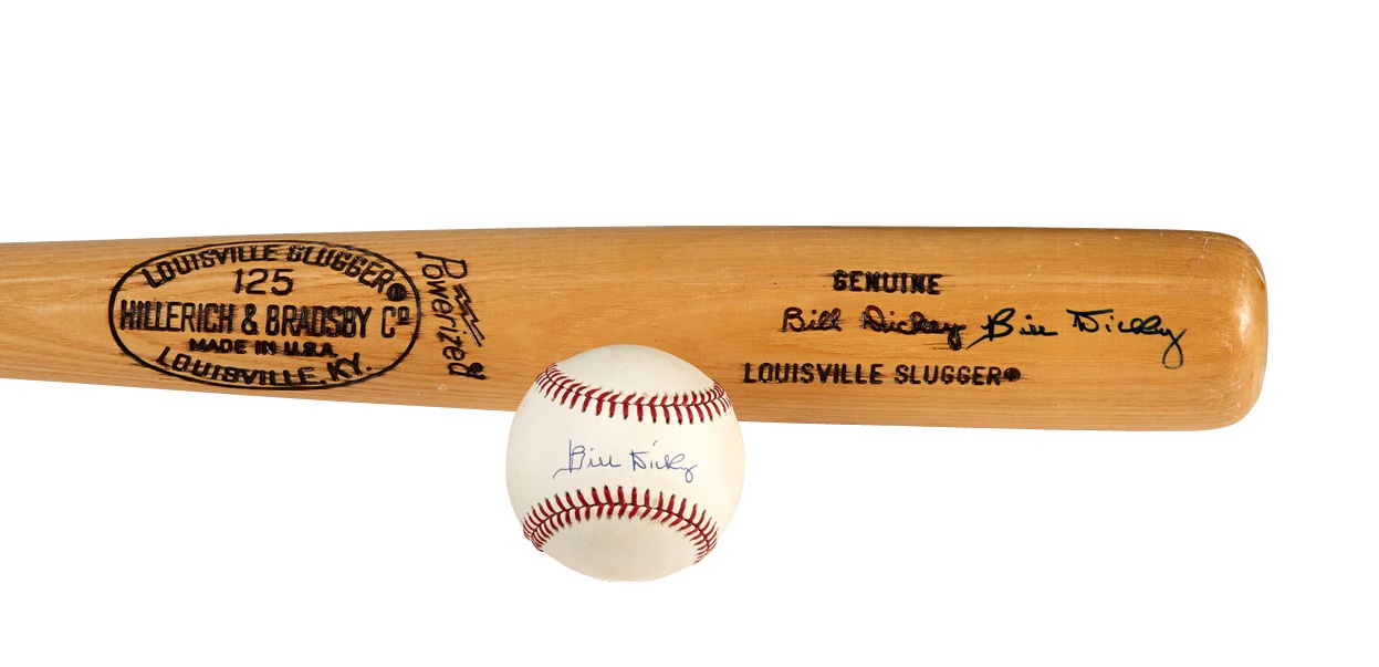 Baseball Autographs - Bill Dickey Single-Signed Bat and Baseball