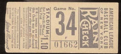 NY Yankees, Giants & Mets - 1939 Lou Gehrig Day Ticket Stub
