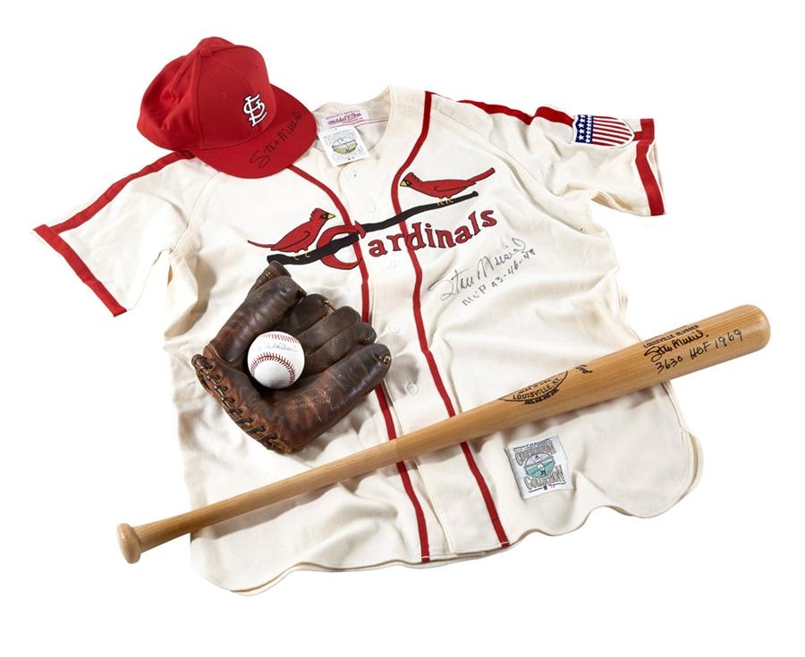 - Stan Musial Signed Jersey, Hat, Bat, Glove and Baseball