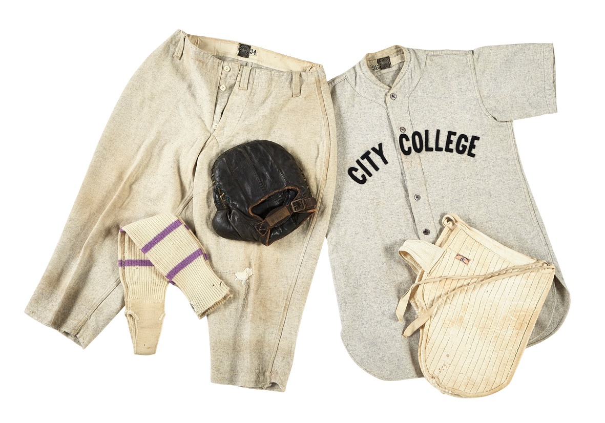 Baseball Equipment - 1940s City College Baseball Uniform with Everlast Baseball Glove