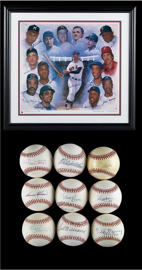 Baseball Autographs - 500 Home Run Club Signed Lithograph and Baseballs