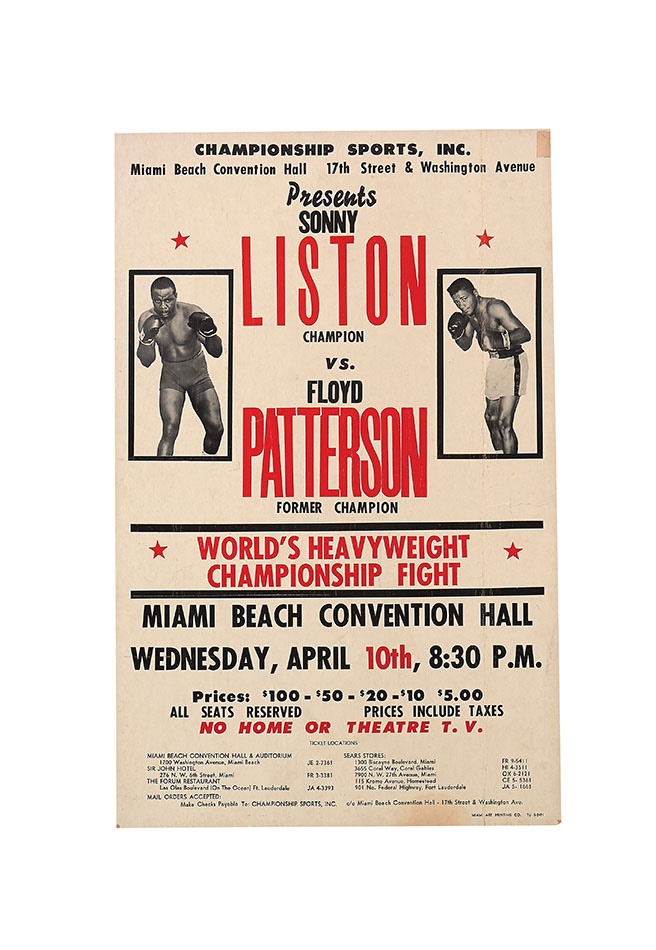 Muhammad Ali & Boxing - 1963 Sonny Liston vs. Floyd Patterson Fight Poster