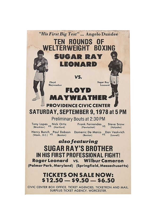 Muhammad Ali & Boxing - 1978 Sugar Ray Leonard vs. Floyd Maweather On-Site Fight Poster