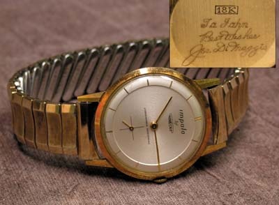 - 1953 Johnny Mize Presentational Wrist Watch from Joe DiMaggio