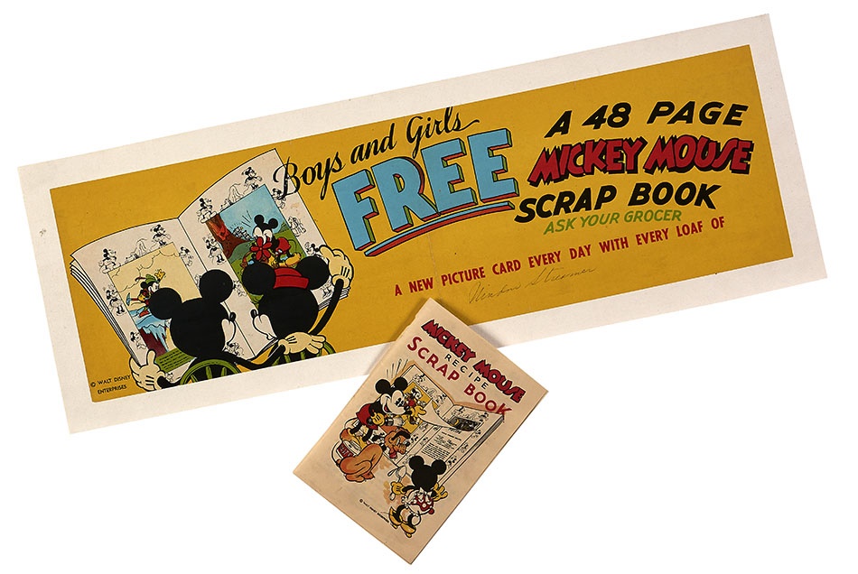- 1934-35 D97-1 Mickey Mouse Bread Labels Rare "File Copy" Advertising Poster (with scrapbook and cards)