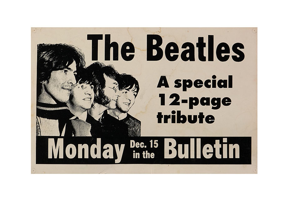 - Circa 1969 Beatles Philadelphia Bulletin Cardboard Advertising Sign
