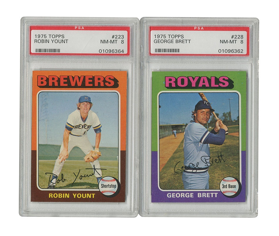 - 1975 Topps George Brett and Robin Yount Rookies PSA 8 NM-MT