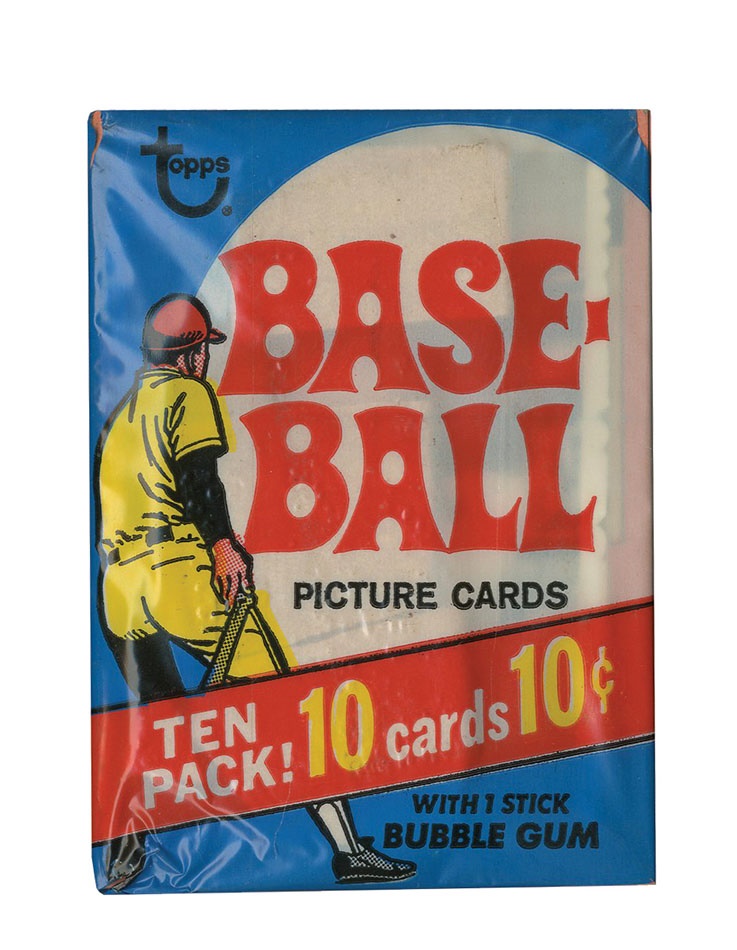 - 1969 Tops Baseball Unopened Cello Wrapped Pack With Roberto Clemente Showing