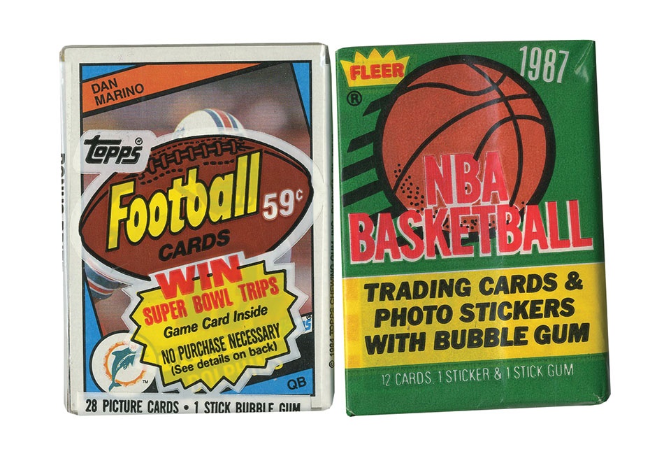 - 1984 Topps Fooball Cello Pack With Marino Rookie On Top & 1987 Fleer Basketball Pack (2)
