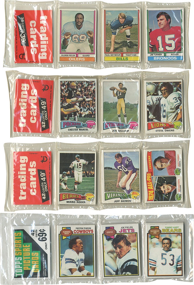 - 1974-1979 Topps Unopened Football Rack Pack Collection (4)