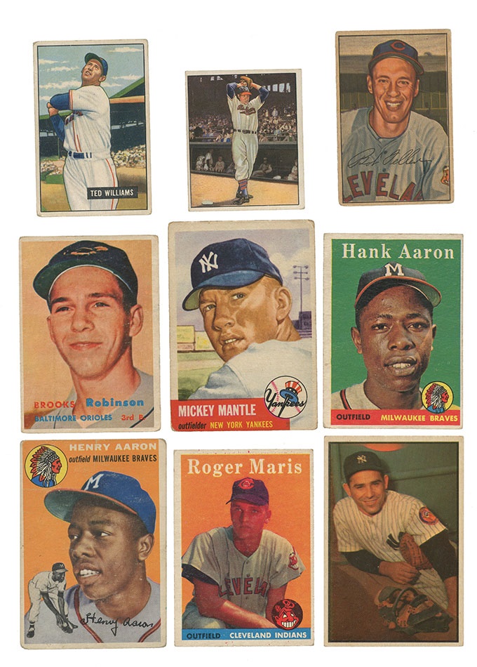 - 1950-1958 Card Collection Including Mantle, Aaron, & Williams (9)