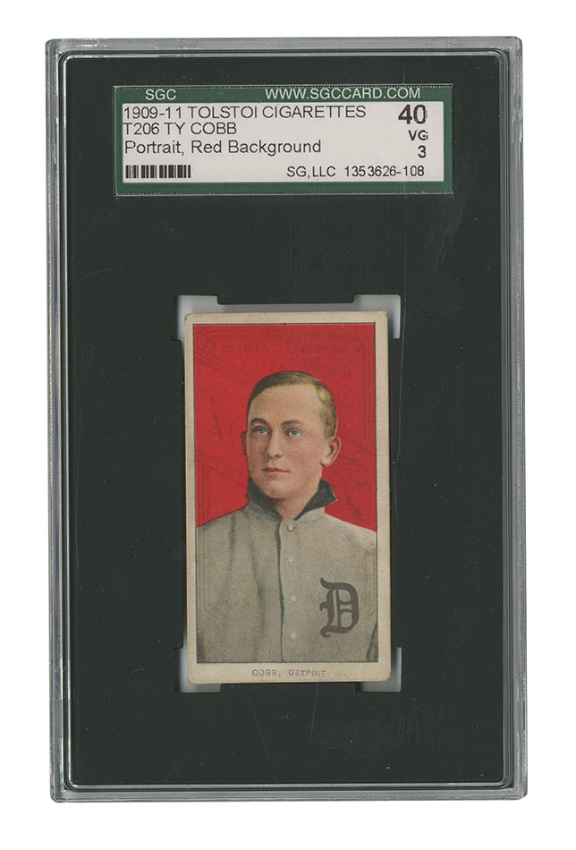 - 1909-1911 T206 Ty Cobb Red Portrait With Tolstoi Back