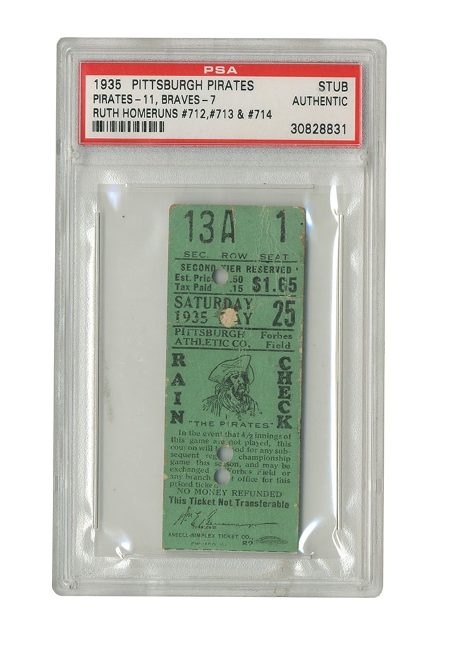 - Babe Ruth 714th Home Run Ticket from His 3-HR Game