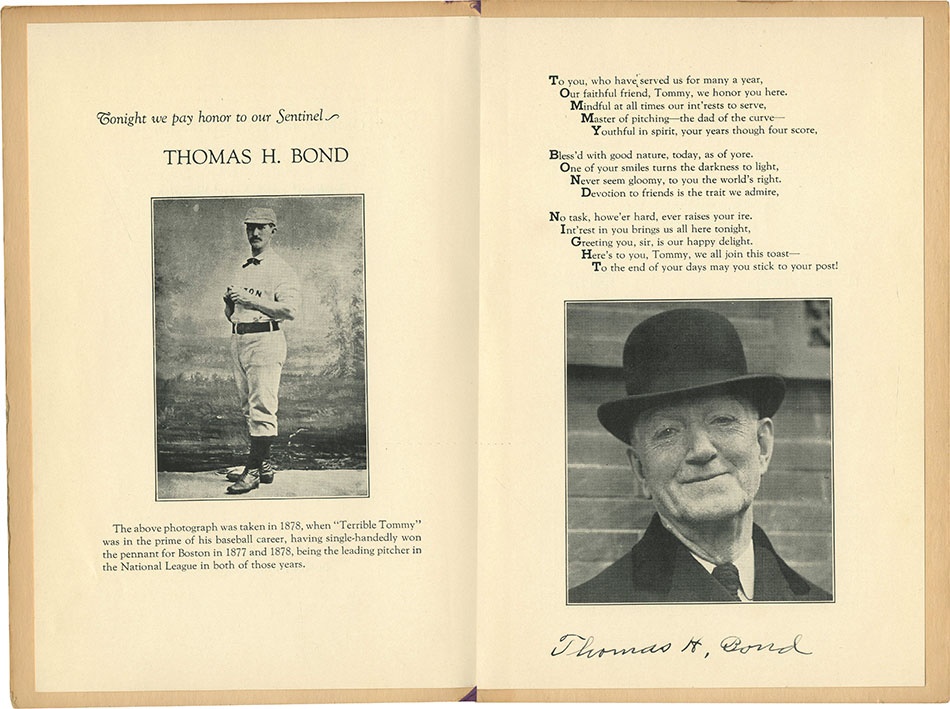 - Thomas H. Bond Autographed Testimonial Dinner Program
