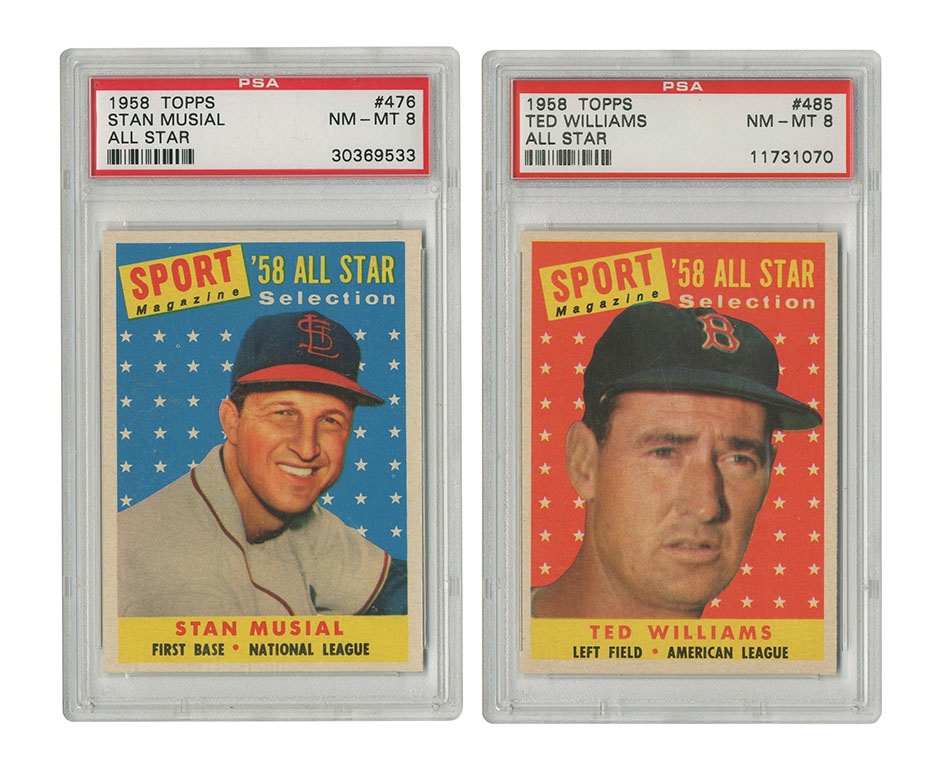 - 1958 Topps Ted Williams & Stan Musial All-Star Cards Both PSA 8 NM-MT