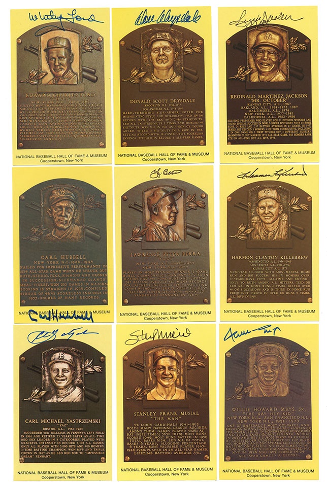 Property from the Collection of Lou Brock - Lou Brock's Personal Signed Yellow Hall of Fame Plaque Postcards (58)
