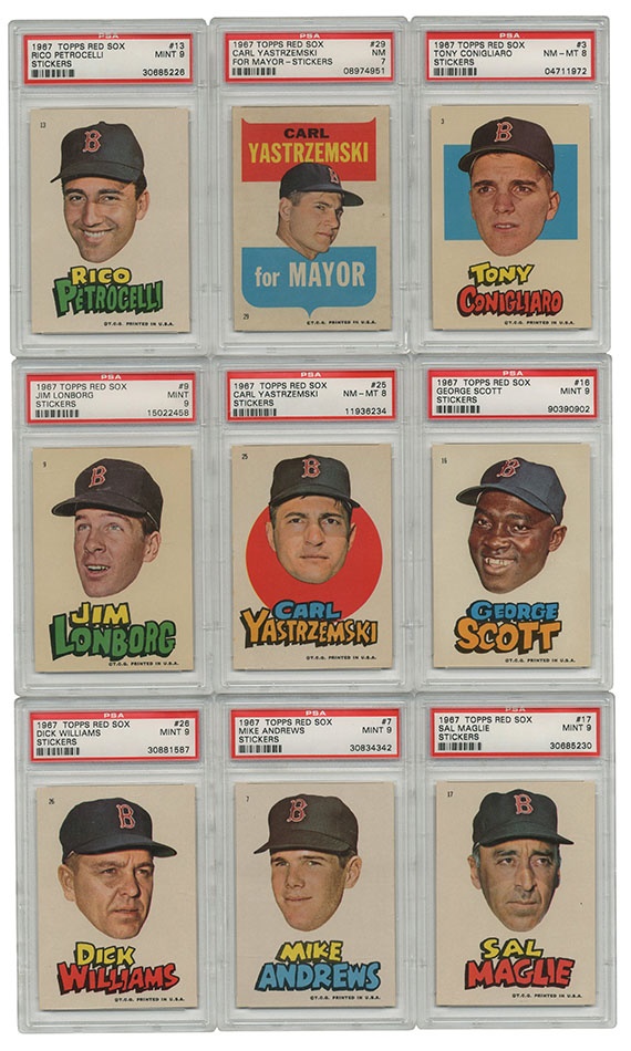 - 1967 Red Sox Stickers Near Set All PSA Graded