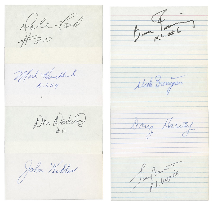 Baseball Autographs - Baseball Umpires Signed Index Card Collection (101)