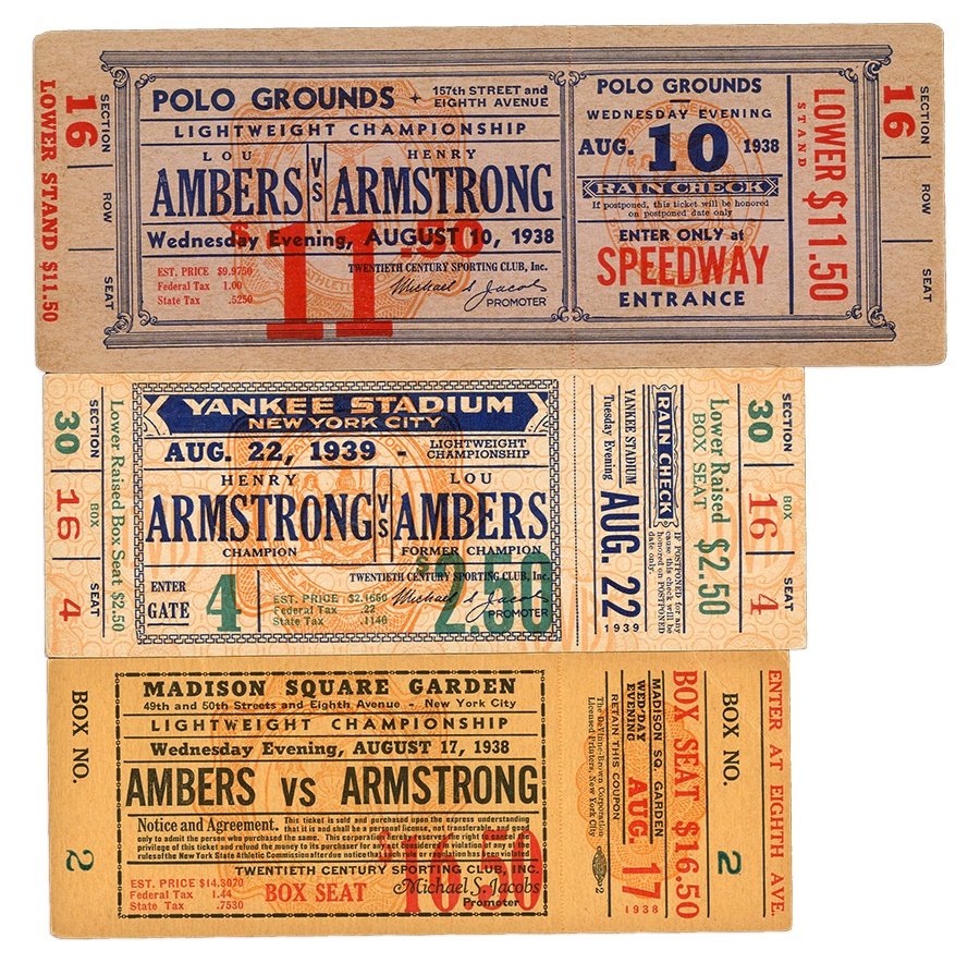Muhammad Ali & Boxing - Three Different Armstrong vs. Ambers Full Tickets