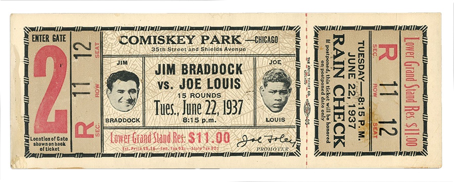 Muhammad Ali & Boxing - 1937 Jim Bradock vs. Joe Louis Full Ticket