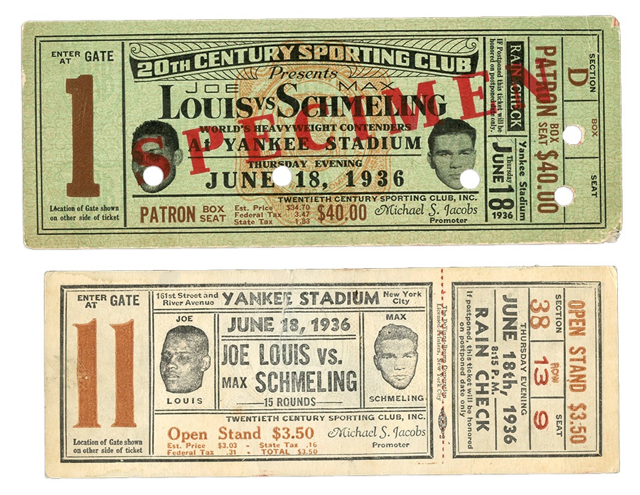 Muhammad Ali & Boxing - Two Different 1936 Joe Louis vs. Max Schmeling Full Tickets