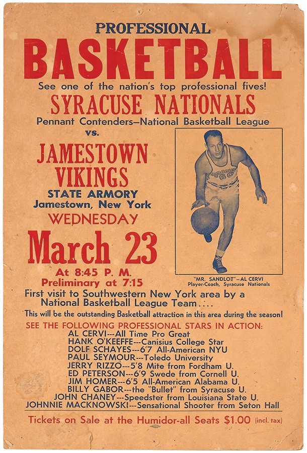 Historic 1949 Syracuse National NBL Broadside