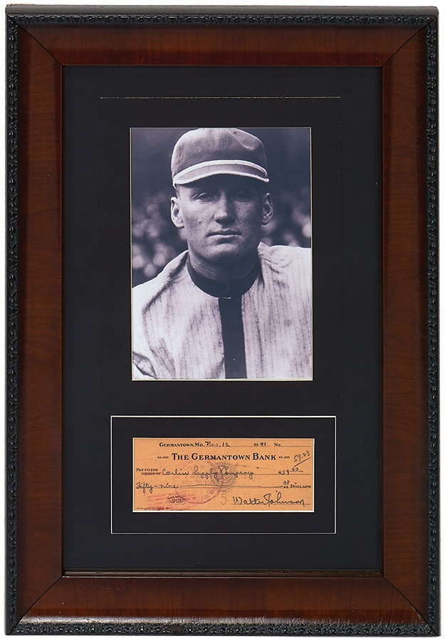Baseball Autographs - Walter Johnson Signed Bank Check