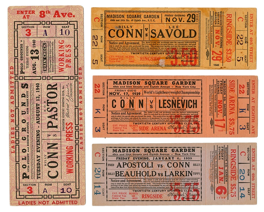 Four Different Billy Conn Full Tickets