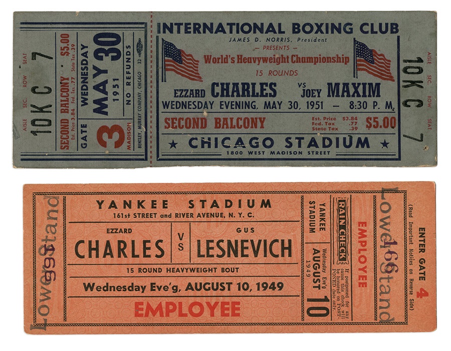 Muhammad Ali & Boxing - Two Ezzard Charles Full Tickets