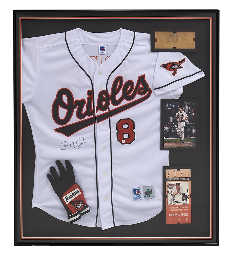 Baseball Autographs - Hank Aaron and Cal Ripken, Jr Signed Jersey Displays (2)