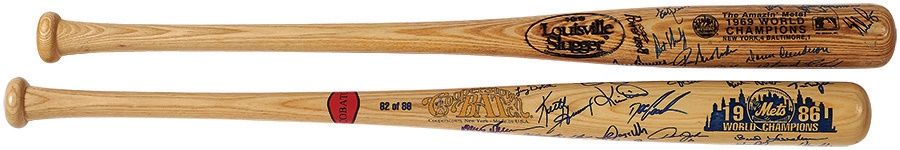 Baseball Autographs - 1969 and 1986 New York Mets Team Signed Bats