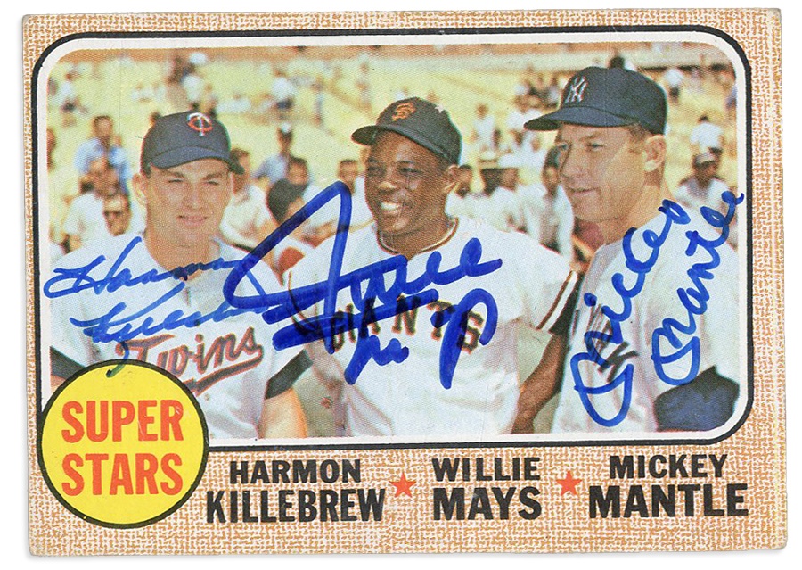 Baseball Autographs - 1968 Topps Superstars Signed by Mantle, Mays & Killebrew