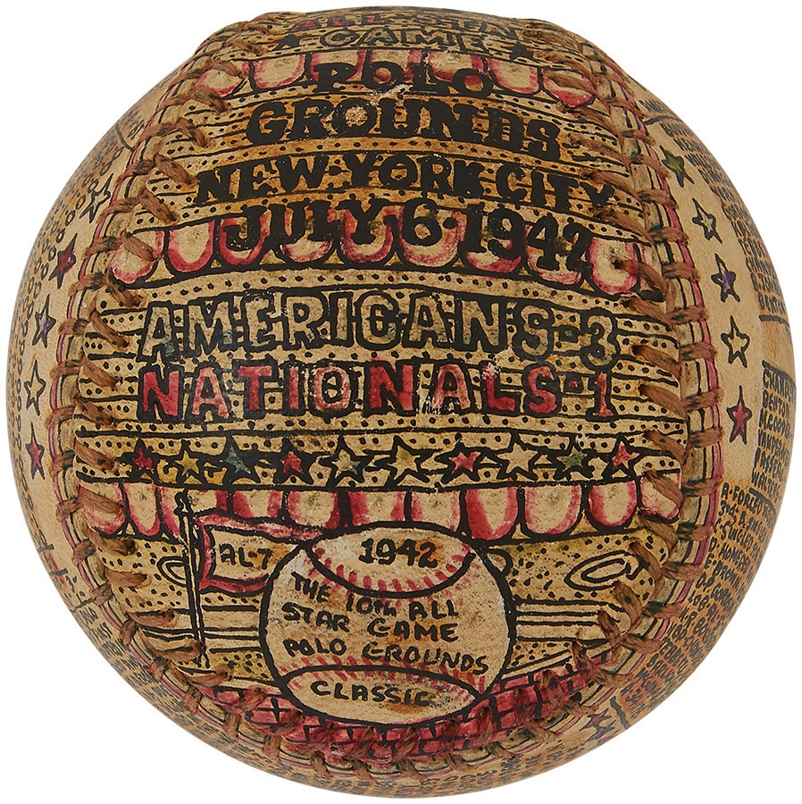 1942 All-Star Game Decorated Baseball Decorated by George Sosnak