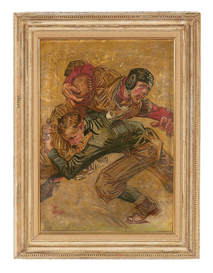 Sports Fine Art - Exceptional Early Yale vs. Harvard Football Painting (Leyendecker influence)