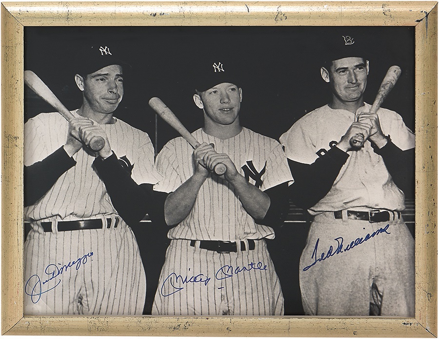 Baseball Autographs - Mickey Mantle, Ted Williams, & Joe DiMaggio signed 16x20