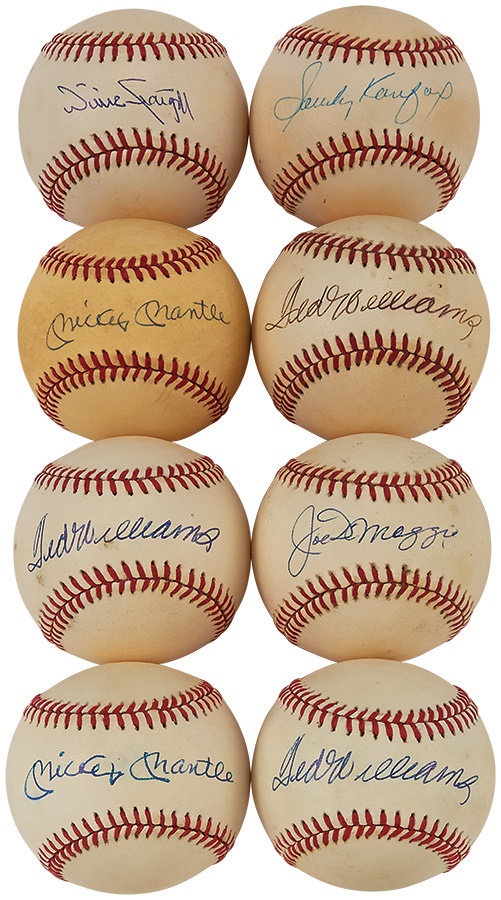 Baseball Autographs - Signed Baseball Collection Including Mantle, Williams, Koufax (8)